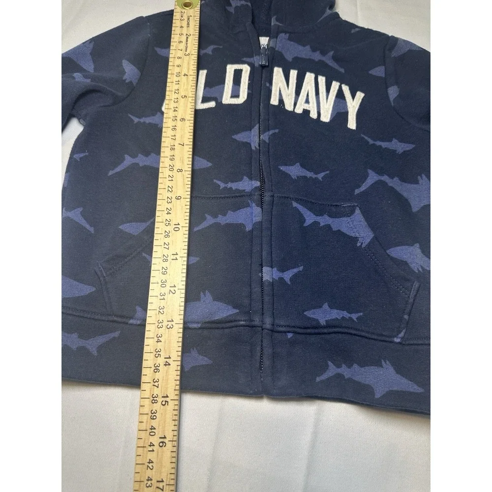 Old Navy Toddler Boys Shark Print Zip Up Hoodie Jacket Size 2T Navy Blue Fleece